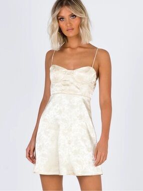 Princess Polly Champagne Satin Jacquard Mini Dress Size 4 Coquette Rush Y2K
